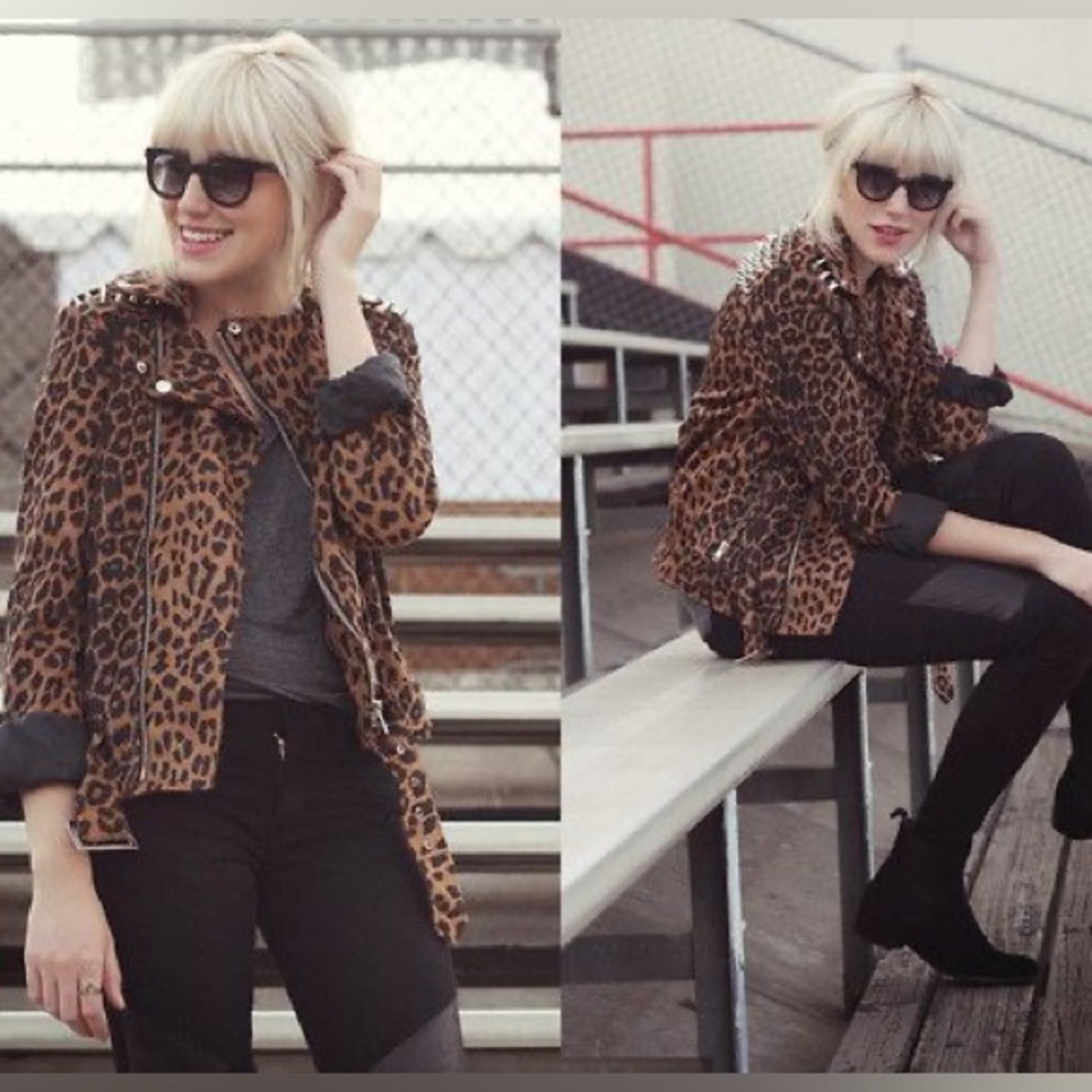UNIF Studded Leopard Moto Jacket XS